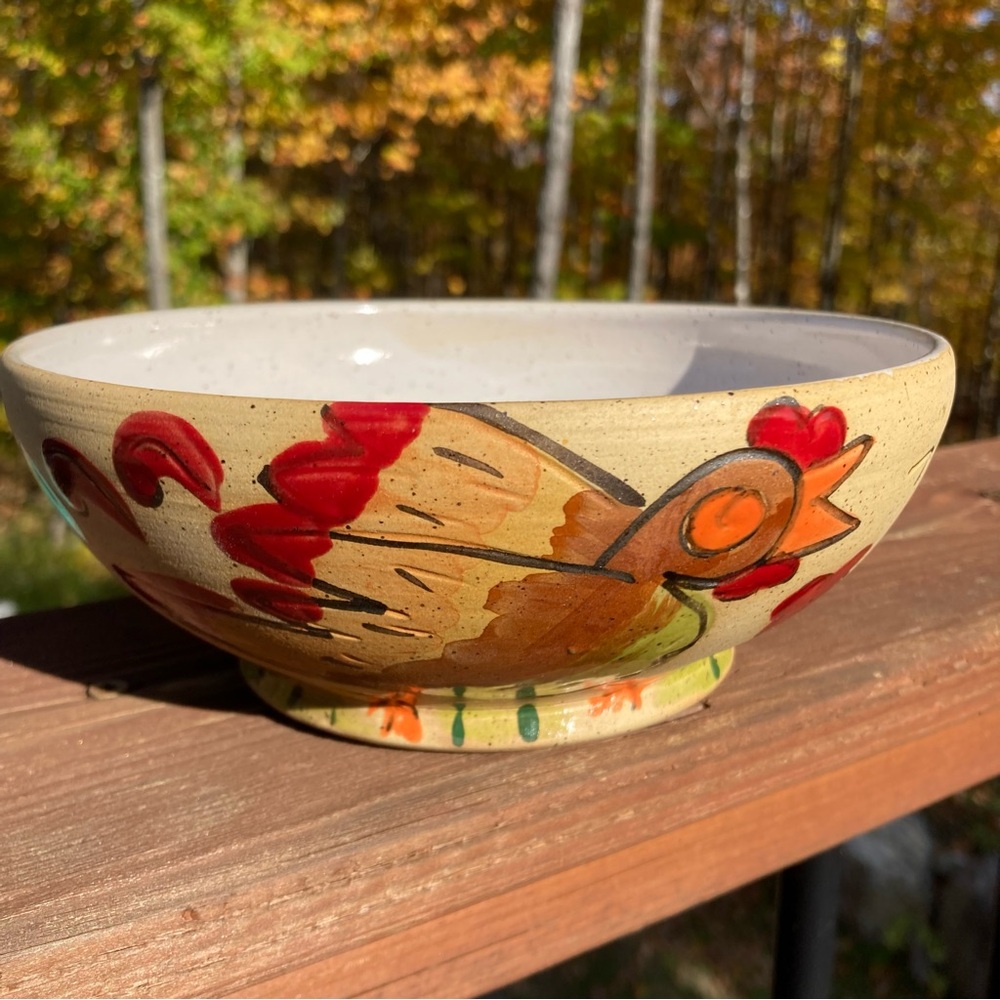 Handcrafted Ceramic Bowl with Rooster Design - Multicolor